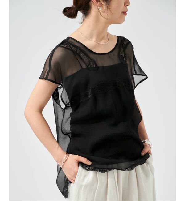 VERMEIL par iena「Raspail ラスパイユ Lace Swithed ブラウス RB-277」|シャツ・ブラウス|ブラック