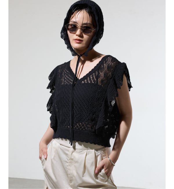 IENA「《一部店舗限定》クロシェニット Vネックレイヤードベスト」|ベスト・ジレ|