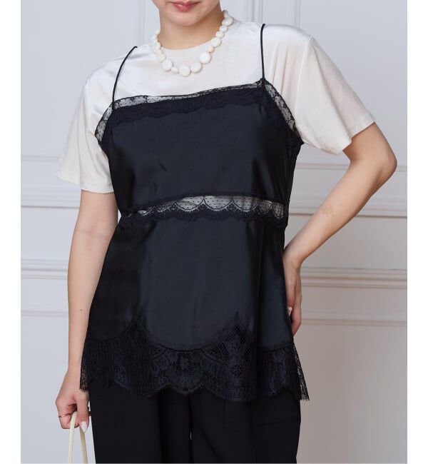 IENA LA BOUCLE「IENA LA BOUCLE サテンレースコンビキャミソール」|キャミソール|ブラック