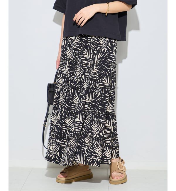 journal standard L'essage「別注【LUSANA / ルサーナ】RUFFLE TIRED MAXI SKIRT：スカート」|スカート|ブラック B