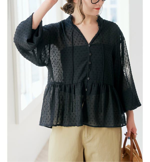 Spick and Span「《WEB限定》ドビードットフリルリボンブラウス」|シャツ・ブラウス|