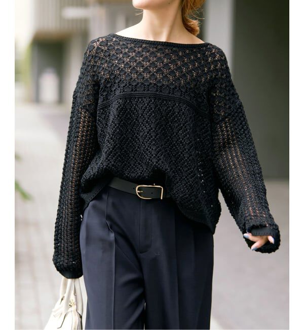 Spick and Span「《WEB限定 / 追加》透かし編みボートネックニット」|ニット・セーター|