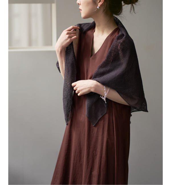 NOBLE「THROW/スロー Linen Cross Mesh Scarf」|ストール|ブラウン