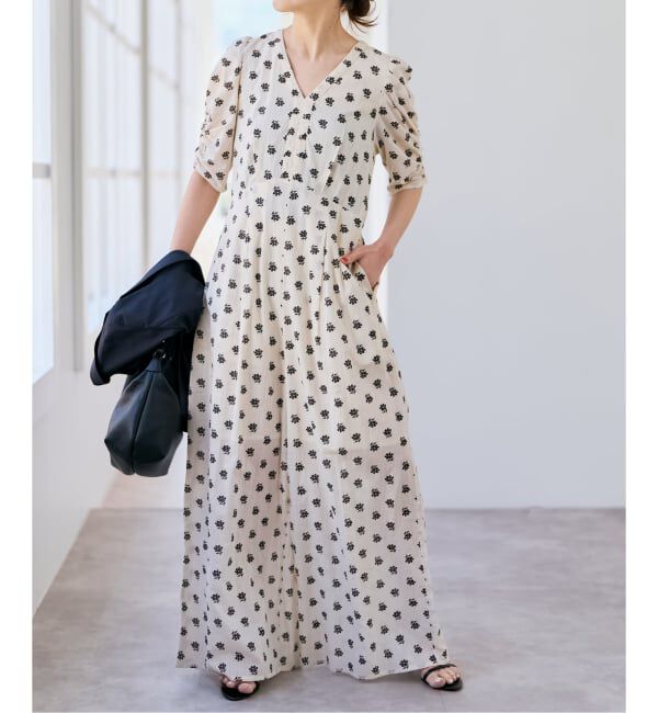 Spick and Span「《別注 / 予約》ne Quittez pas / ヌキテパ  Cotton Dobby Stripe Flower Print Al*」|オールインワン|