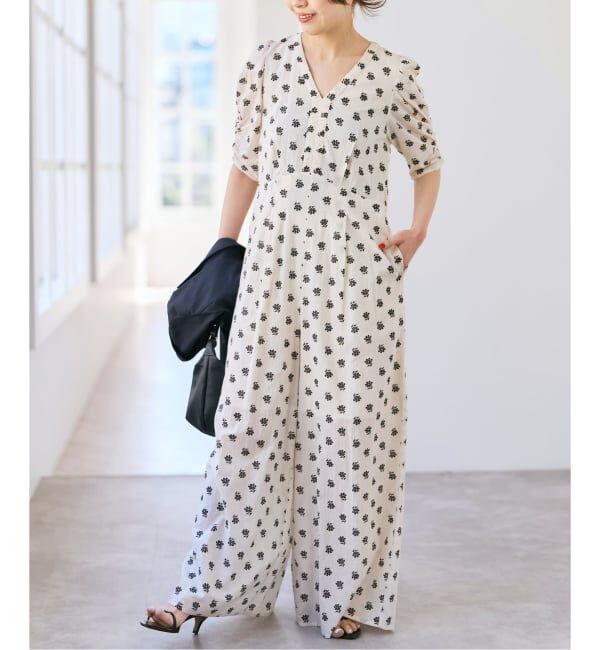 Spick and Span「《別注 / 予約》ne Quittez pas / ヌキテパ  Cotton Dobby Stripe Flower Print Al*」|オールインワン|
