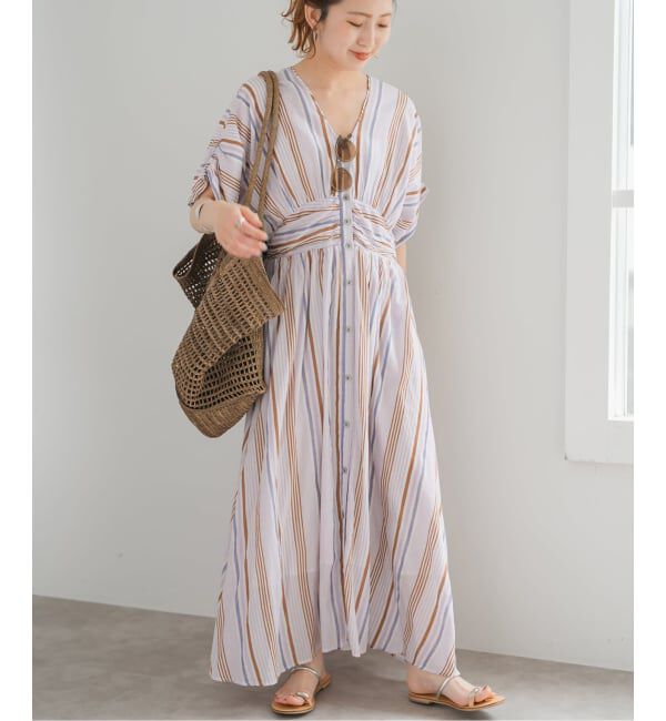 Spick and Span「《WEB限定 / 追加予約》ne Quittez pas Cotton Voile Stripe Waist Gather Dress」|ワンピース|