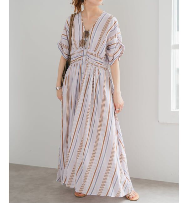 Spick and Span「《WEB限定 / 追加予約》ne Quittez pas Cotton Voile Stripe Waist Gather Dress」|ワンピース|