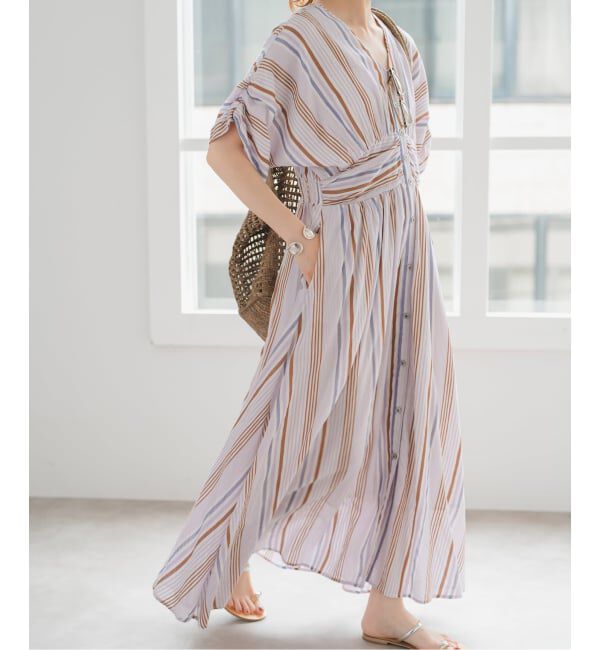 Spick and Span「《WEB限定 / 追加予約》ne Quittez pas Cotton Voile Stripe Waist Gather Dress」|ワンピース|