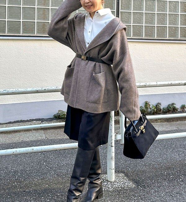 Rie Miller「ハーフ丈フーディー リバー風ニットコート」|その他|