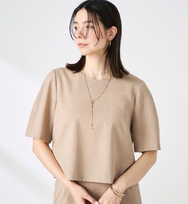 NOLLEY'S「《セットアップ対応》ウォッシャブル麻調5分袖ブラウス」|シャツ・ブラウス|ベージュ
