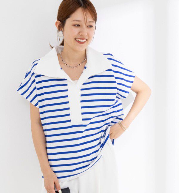 NOLLEY'S「ウォッシャブルオープンカラーボーダーコクーンT」|Tシャツ・カットソー|