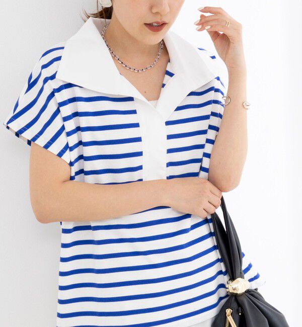 NOLLEY'S「ウォッシャブルオープンカラーボーダーコクーンT」|Tシャツ・カットソー|