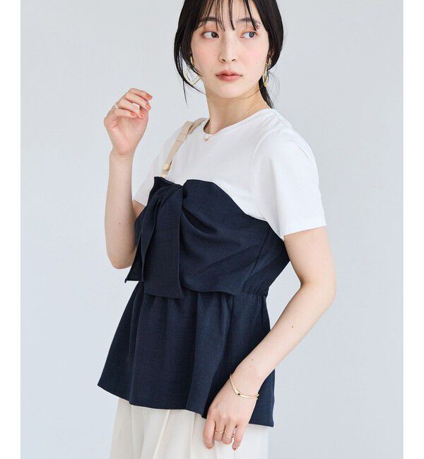VIS「美easyリネンライクリボンビスチェトップス/イージーケア・接触冷感・セットアップ対応」|Tシャツ・カットソー|ネイビー(40)