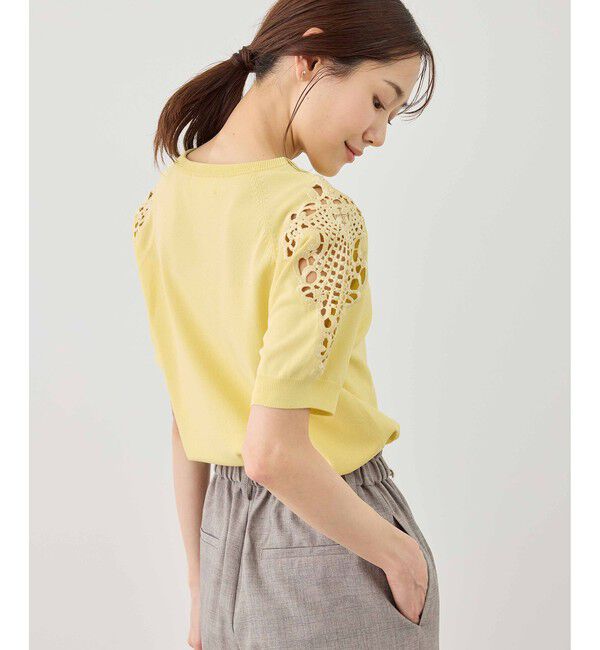 Rope&rsquo;Picnic「八方映えニット 袖レースニットプルオーバー/UVカット・接触冷感・イージーケア」|ニット・セーター|