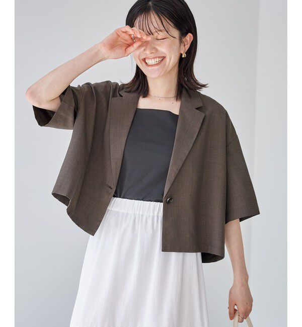 Rope&rsquo;Picnic「【ちゃんと+かわいい保証】エアリーリネンライク ハーフスリーブジャケット/接触冷感・UVカット・速乾」|テーラードジャケット|