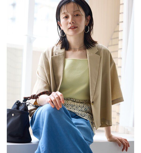 Rope&rsquo;Picnic「【ちゃんと+かわいい保証】エアリーリネンライク ハーフスリーブジャケット/接触冷感・UVカット・速乾」|テーラードジャケット|