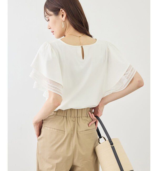 Rope&rsquo;Picnic「レースドッキングフレアスリーブカットトップス/UVカット・接触冷感」|Tシャツ・カットソー|