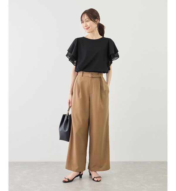 Rope&rsquo;Picnic「レースドッキングフレアスリーブカットトップス/UVカット・接触冷感」|Tシャツ・カットソー|