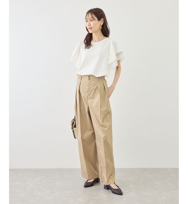 Rope&rsquo;Picnic「レースドッキングフレアスリーブカットトップス/UVカット・接触冷感」|Tシャツ・カットソー|