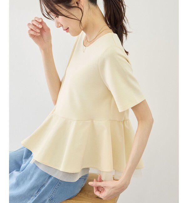 Rope&rsquo;Picnic「裾フリル異素材ドッキングカットトップス」|Tシャツ・カットソー|