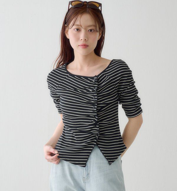  「ギャザーテレコ半袖カーディガン」|Tシャツ・カットソー|