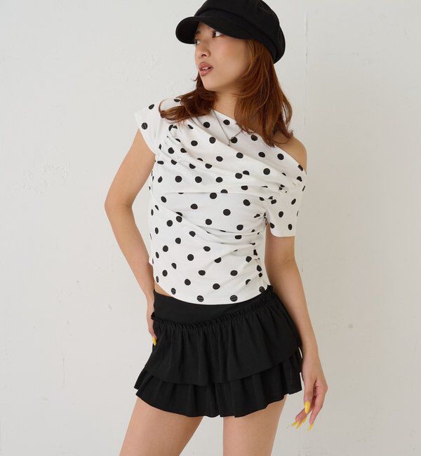  「ギャザーオフショルドットトップス」|Tシャツ・カットソー|