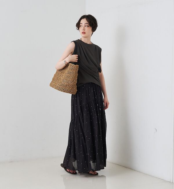 Rouge vif「インドドット刺繍ギャザーフレア切り替えスカート/ウエストゴム」|スカート|