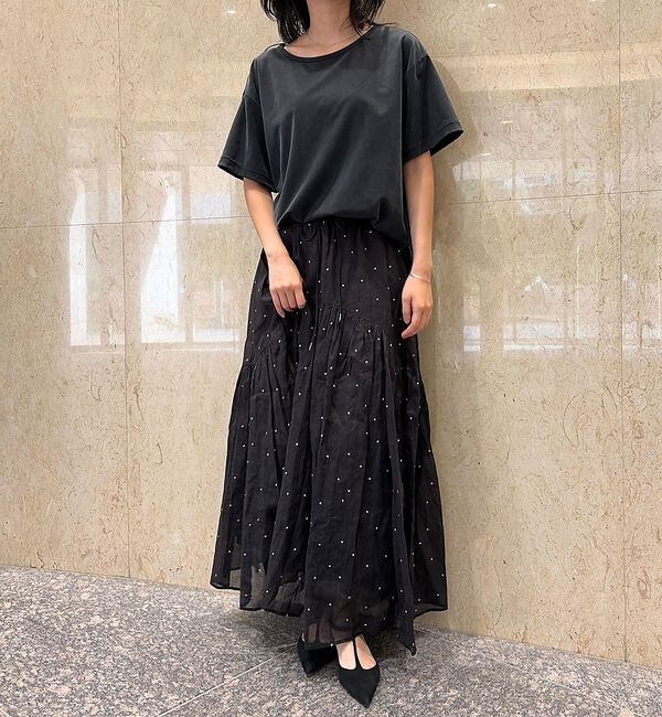Rouge vif「インドドット刺繍ギャザーフレア切り替えスカート/ウエストゴム」|スカート|