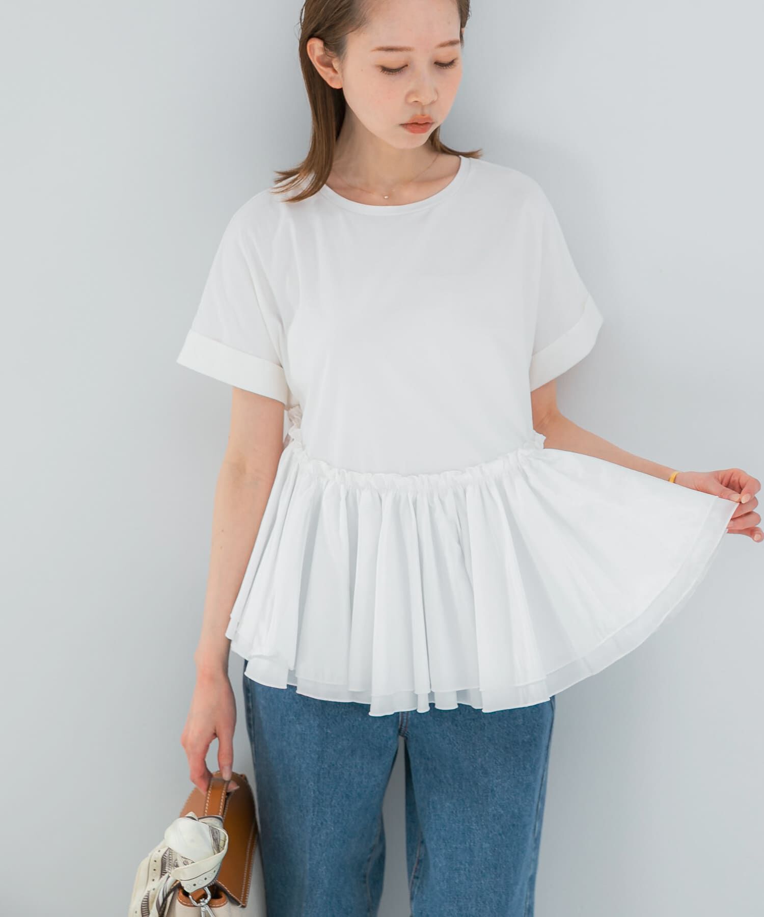 URBAN RESEARCH ROSSO「タフタドッキングティアードTEEブラウス」|Tシャツ・カットソー|オフホワイト