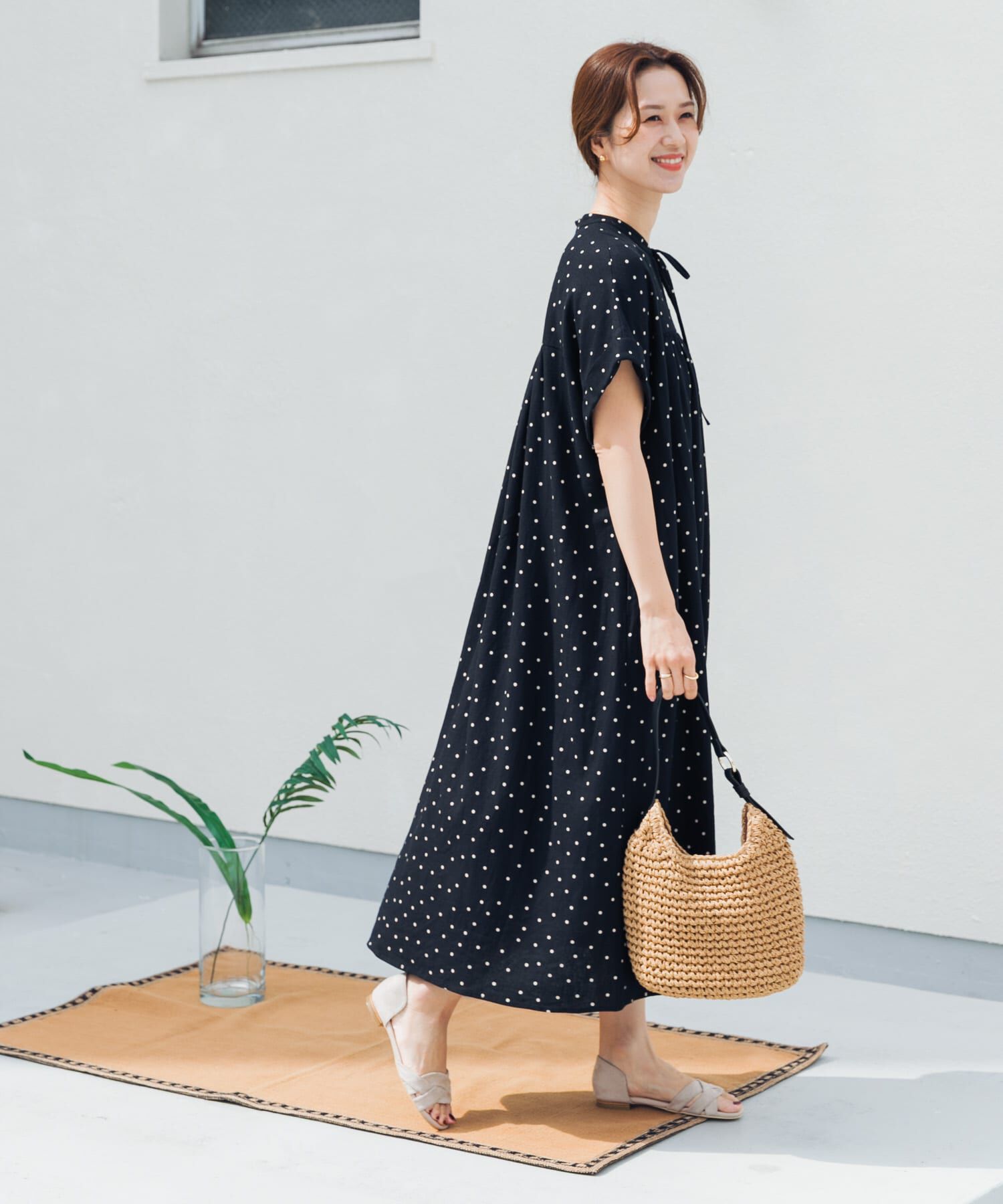 URBAN RESEARCH DOORS「リネンリヨセルドットワンピース」|ワンピース|