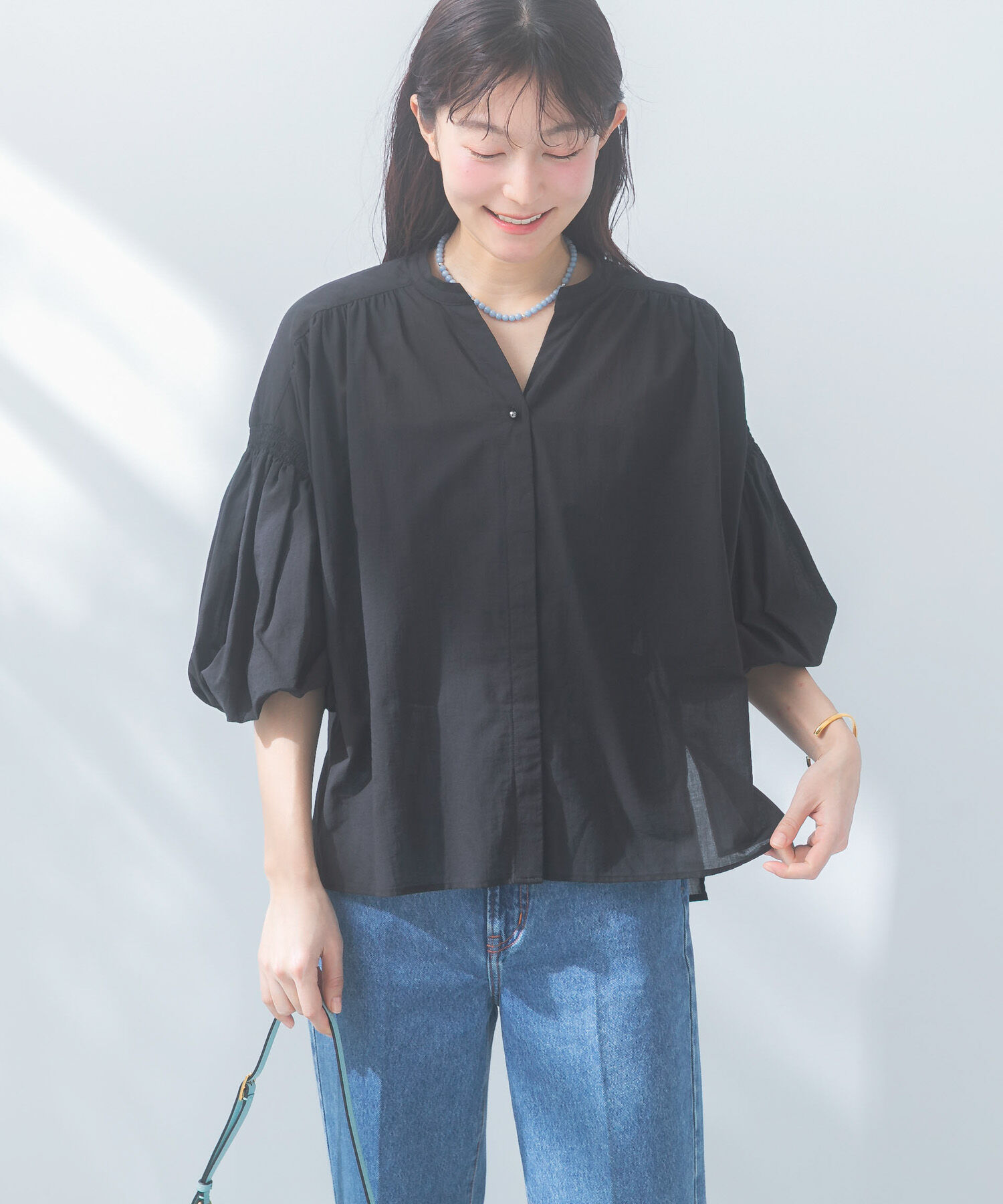 URBAN RESEARCH ROSSO「『WEB限定』コットンボイルバルーンスリーブブラウス」|シャツ・ブラウス|ブラック