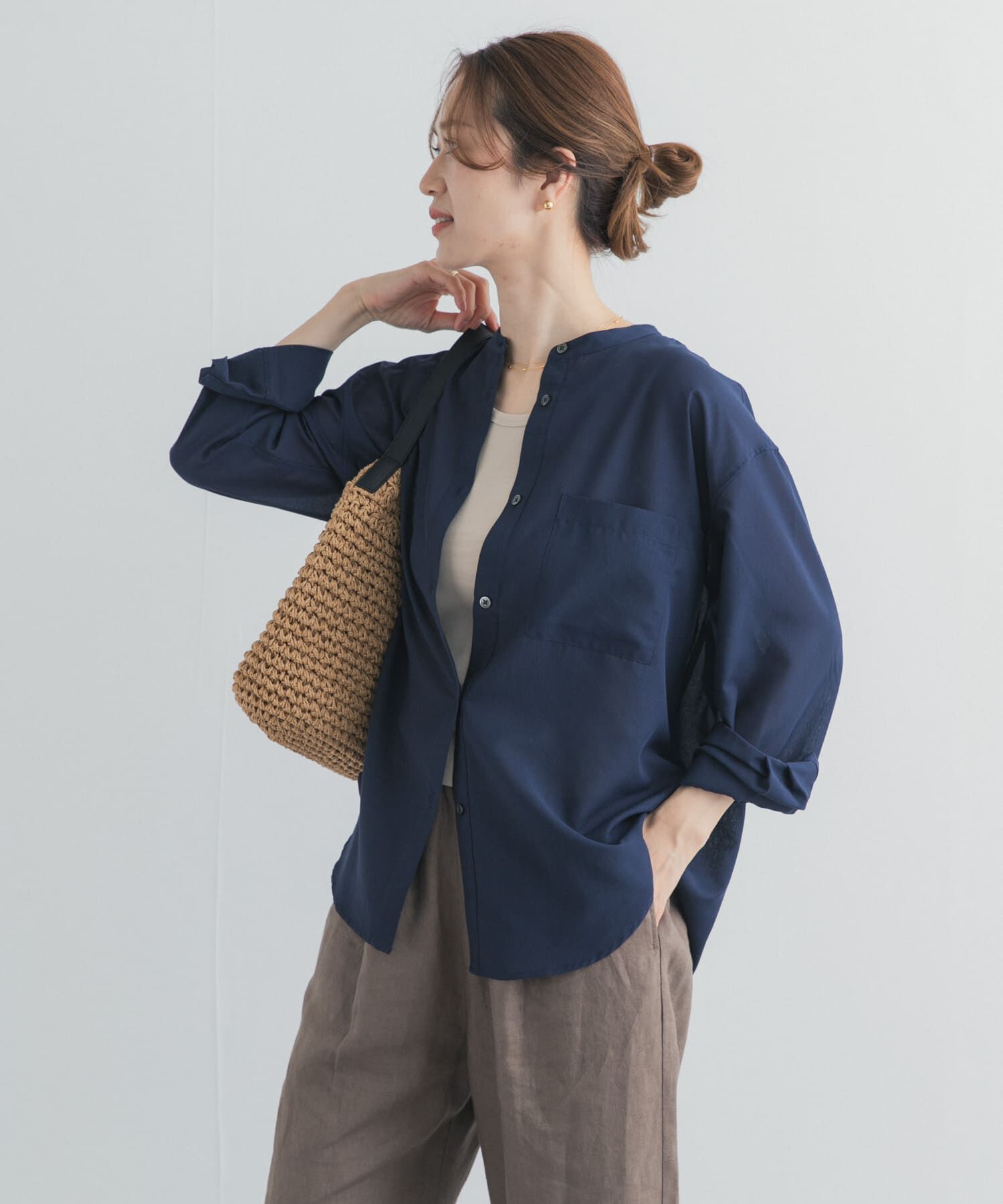 URBAN RESEARCH DOORS「『UR TECH』バンドカラーシャツ」|シャツ・ブラウス|