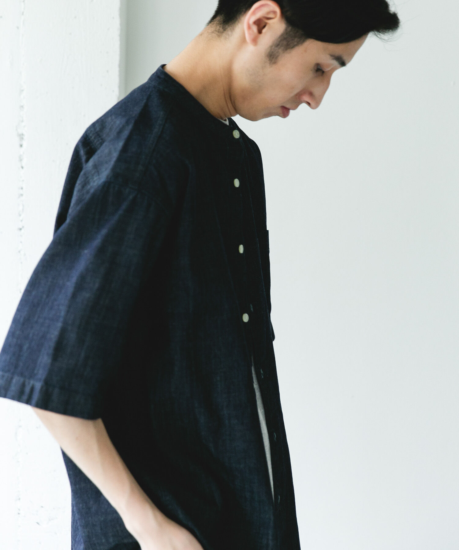 URBAN RESEARCH DOORS「リネンブレンド デニムバンドショートスリーブシャツ」|シャツ・ブラウス|