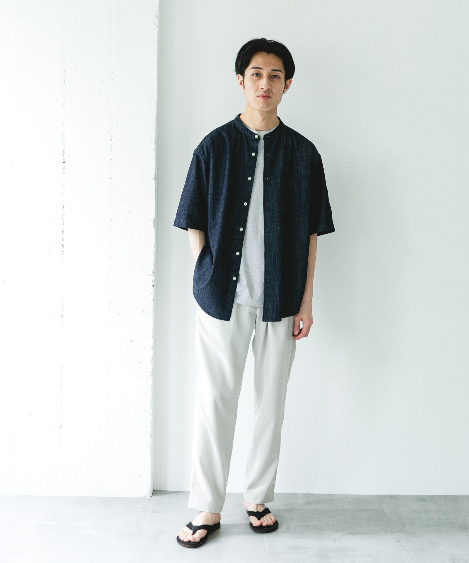 URBAN RESEARCH DOORS「リネンブレンド デニムバンドショートスリーブシャツ」|シャツ・ブラウス|