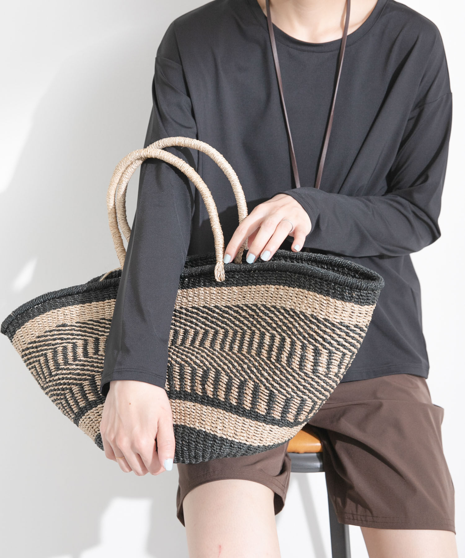 Sonny Label 「BAGMATI　アバカボーダーバッグ」|かごバッグ|ブラック系その他