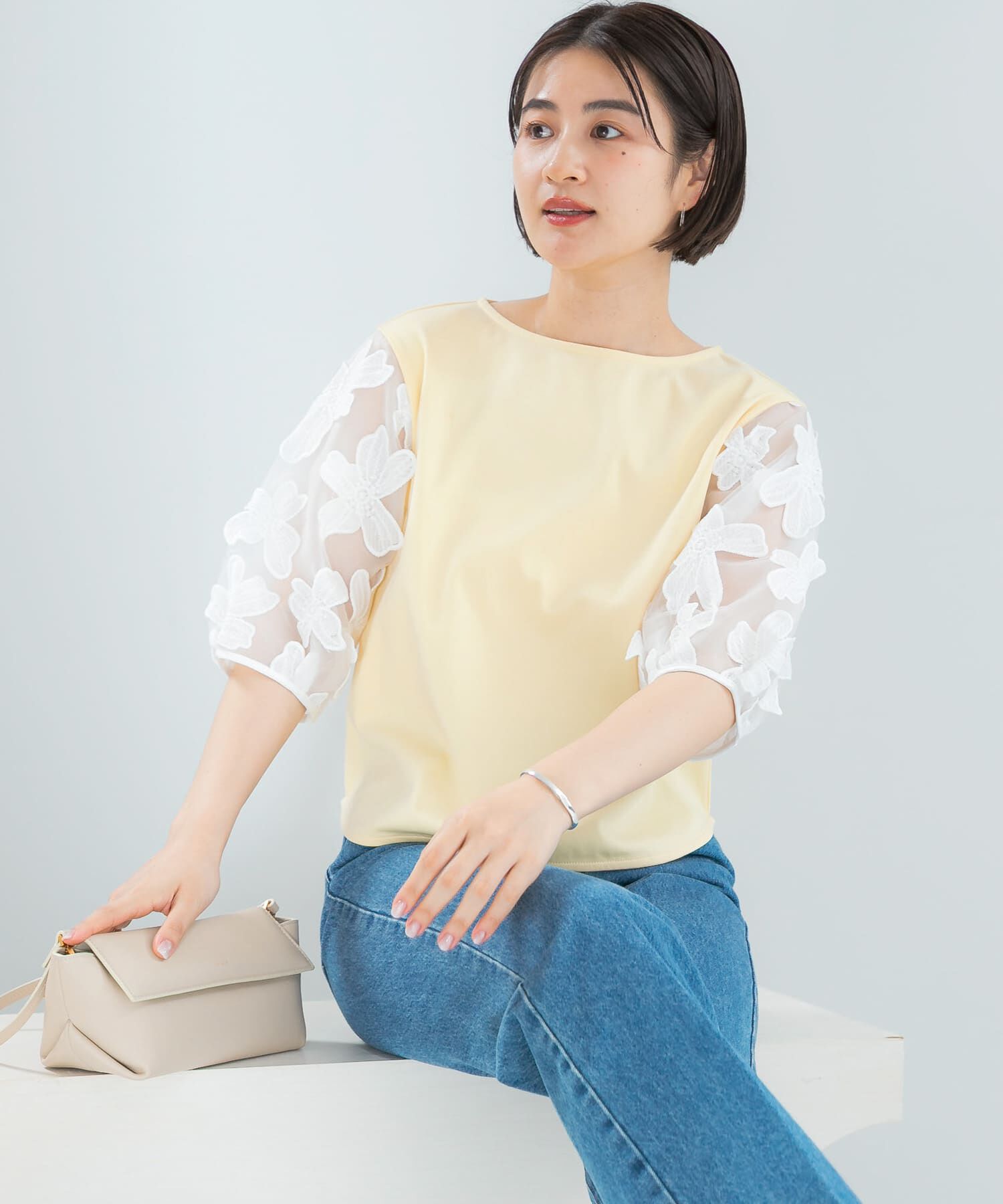 URBAN RESEARCH ROSSO「『WEB限定』フラワードッキングカットソー」|Tシャツ・カットソー|イエロー