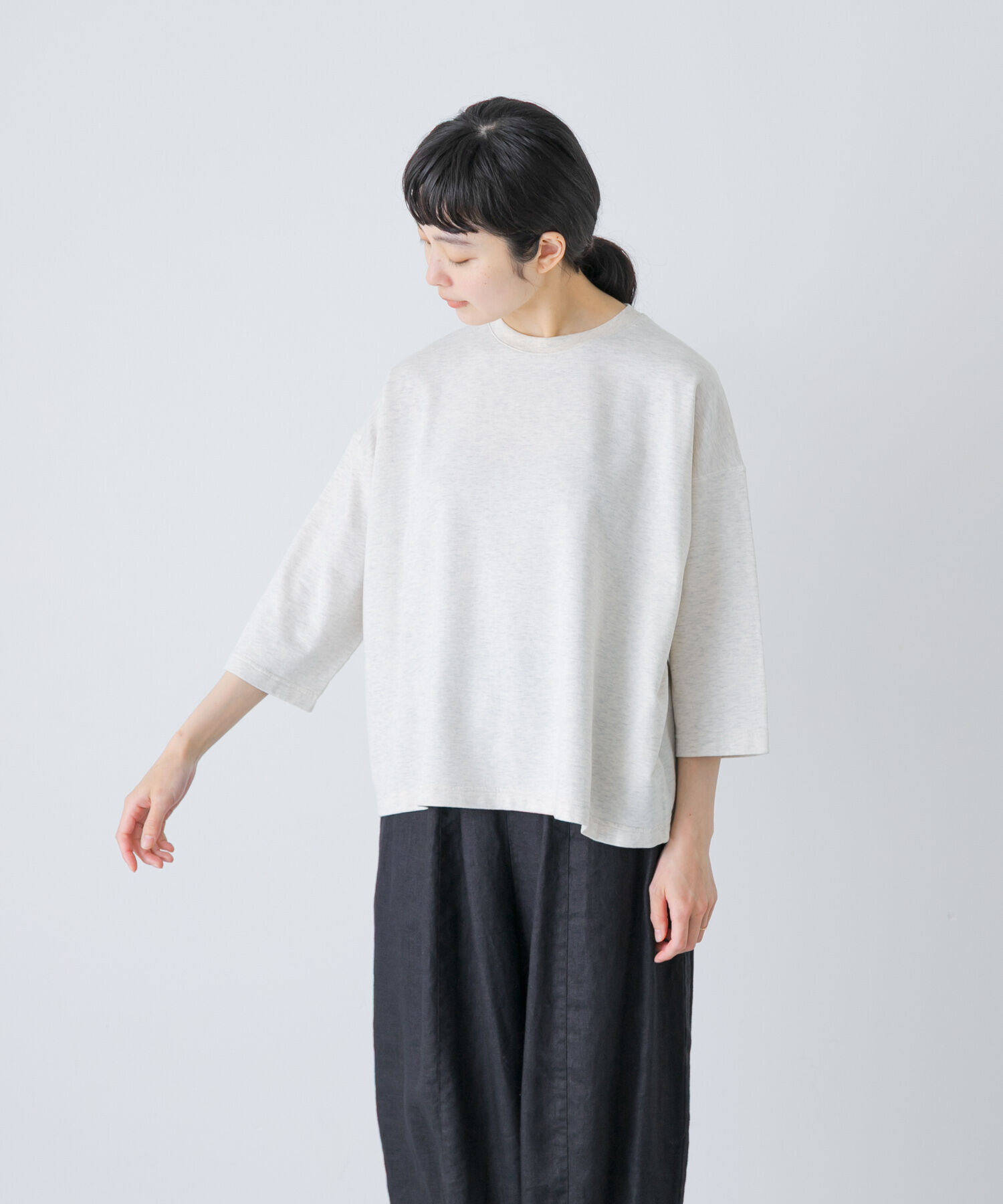 かぐれ「コットンインレー6分袖プルオーバー」|Tシャツ・カットソー|オートミール