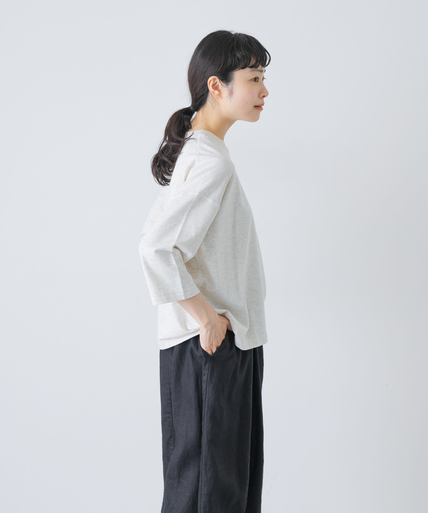 かぐれ「コットンインレー6分袖プルオーバー」|Tシャツ・カットソー|