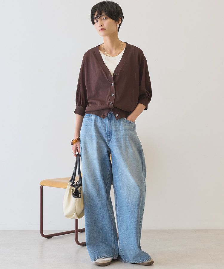 AMERICAN HOLIC「【抗菌防臭】5分袖シアーVネックニットカーディガン」|カーディガン|