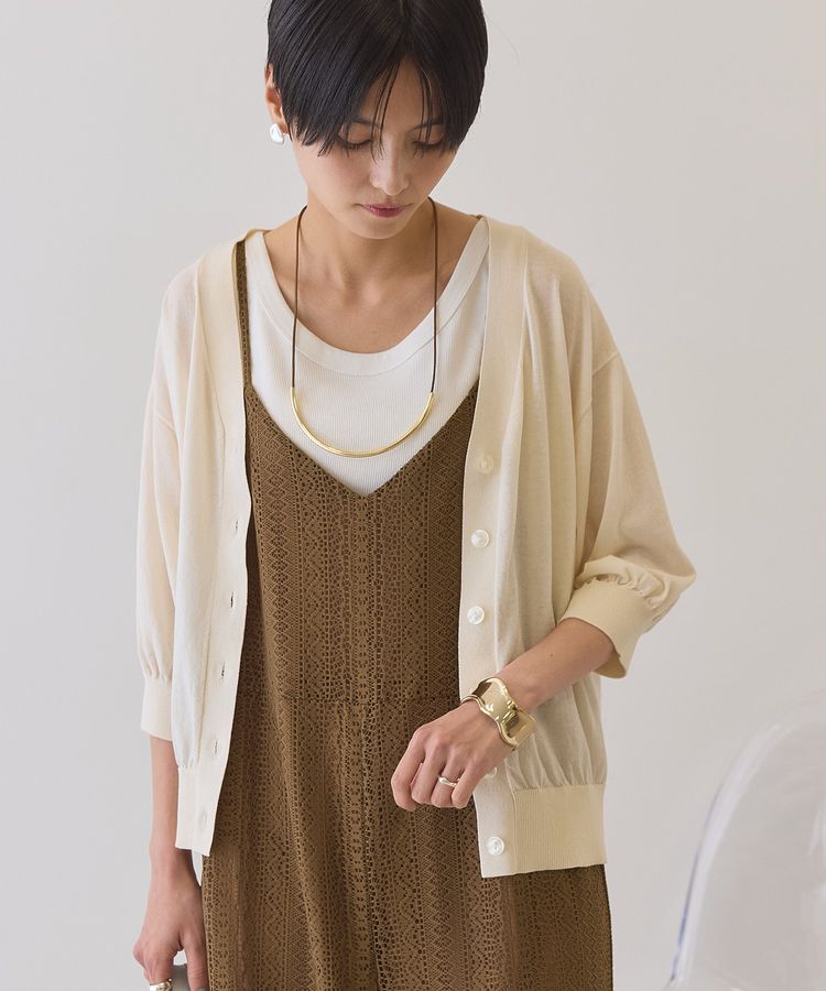 AMERICAN HOLIC「【抗菌防臭】5分袖シアーVネックニットカーディガン」|カーディガン|