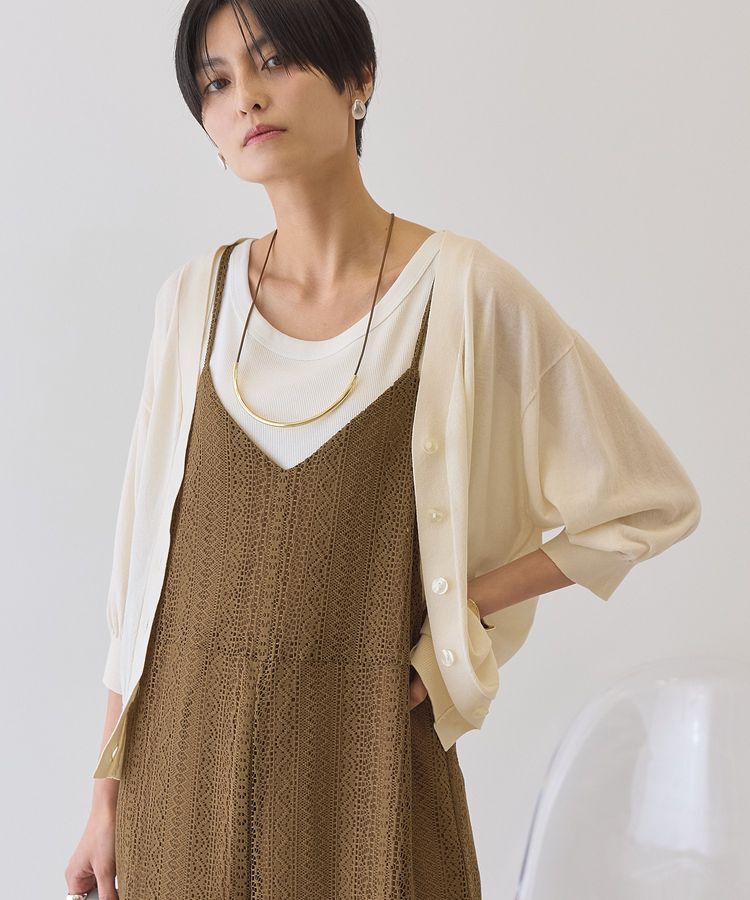 AMERICAN HOLIC「【抗菌防臭】5分袖シアーVネックニットカーディガン」|カーディガン|
