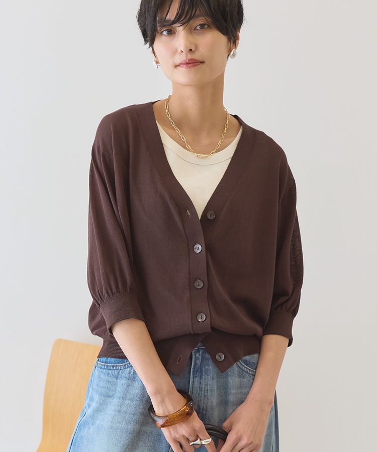 AMERICAN HOLIC「【抗菌防臭】5分袖シアーVネックニットカーディガン」|カーディガン|