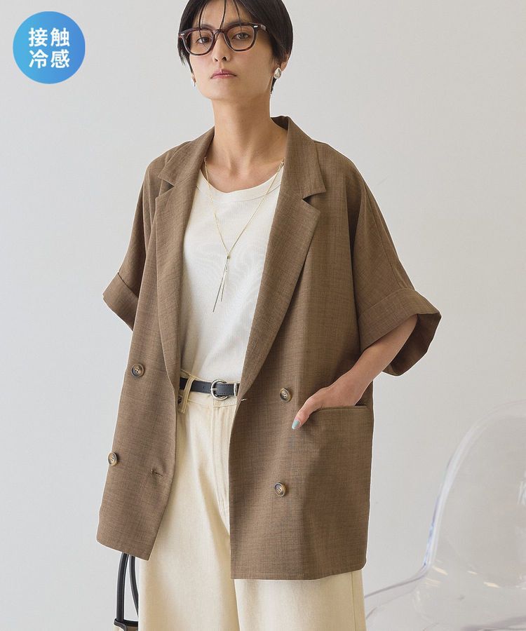 AMERICAN HOLIC「【接触冷感・イージーケア】リネンライク半袖ジャケット」|テーラードジャケット|Brown
