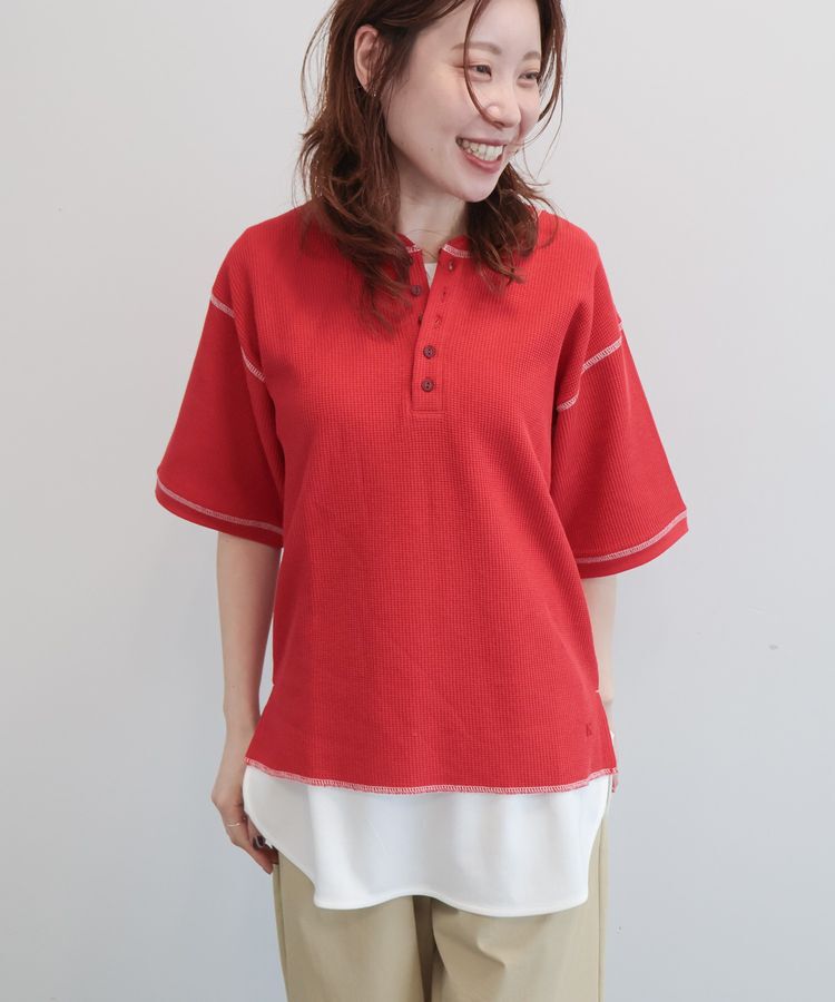 AMERICAN HOLIC「【RUSSELL】ワッフルヘンリーTシャツ」|Tシャツ・カットソー|Red