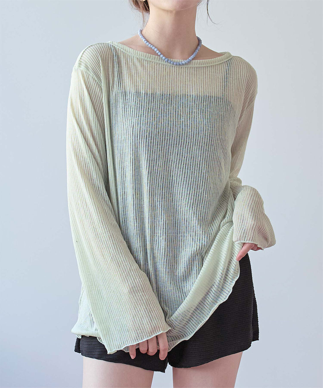 SEA DRESS「4点セット/長袖トップス付シャーリングビキニ&times;ショートパンツ/水着」|ビキニ|ブラック