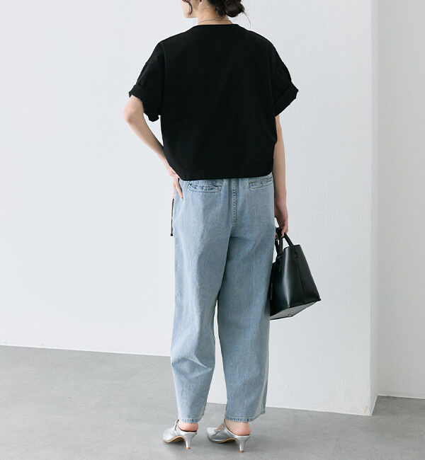  「ベルト付き綿麻デニムパンツ」|デニム|