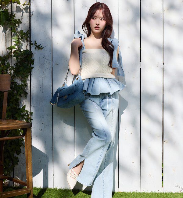  「【Denim Collection】肩リボンビスチェ」|シャツ・ブラウス|