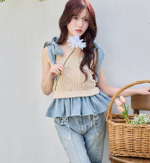  「【Denim Collection】肩リボンビスチェ」|シャツ・ブラウス|