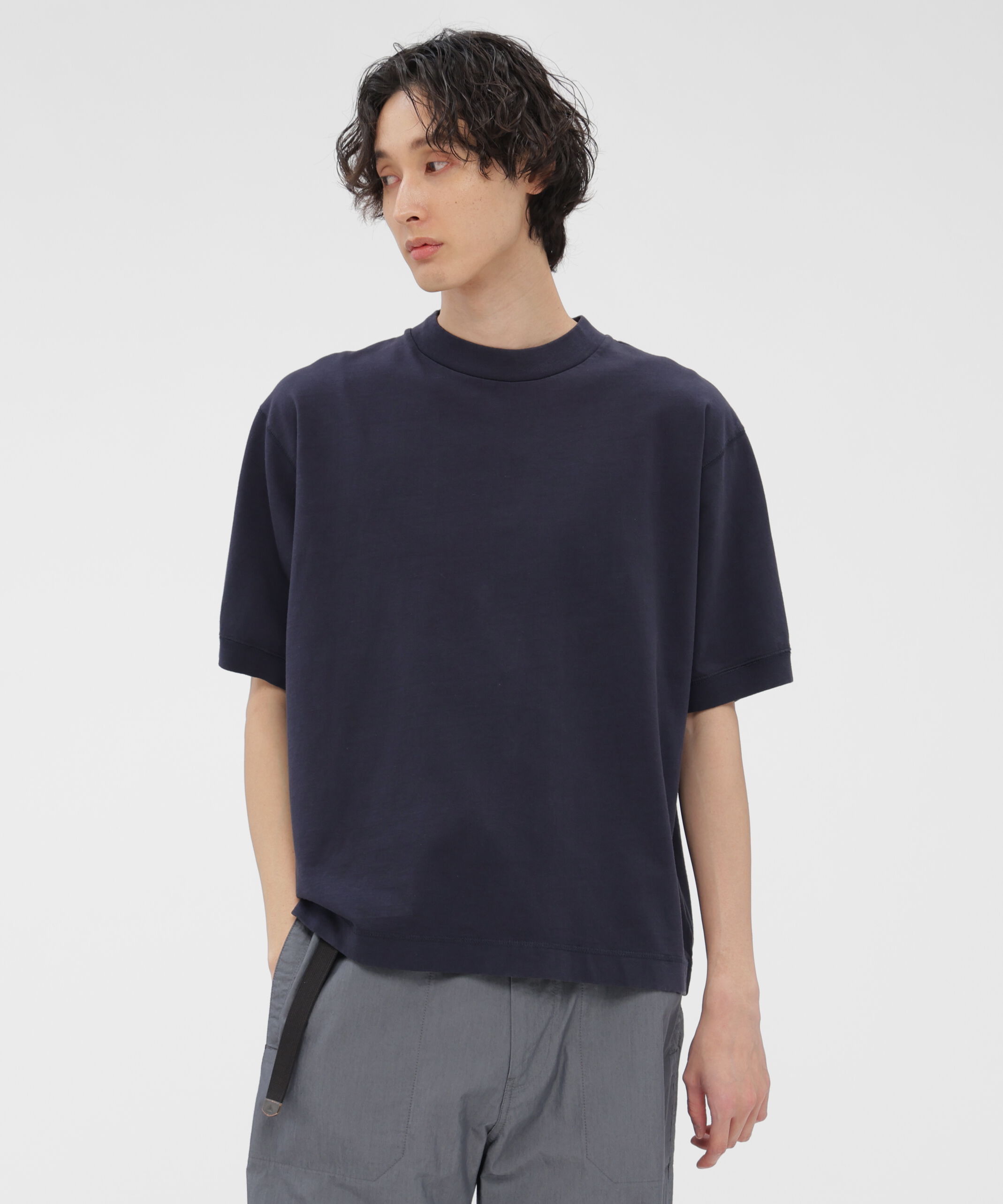 MHL.「GARMENT DYED TOUGH COTTON LINEN JERSEY TOP」|Tシャツ・カットソー|DARK NAVY1