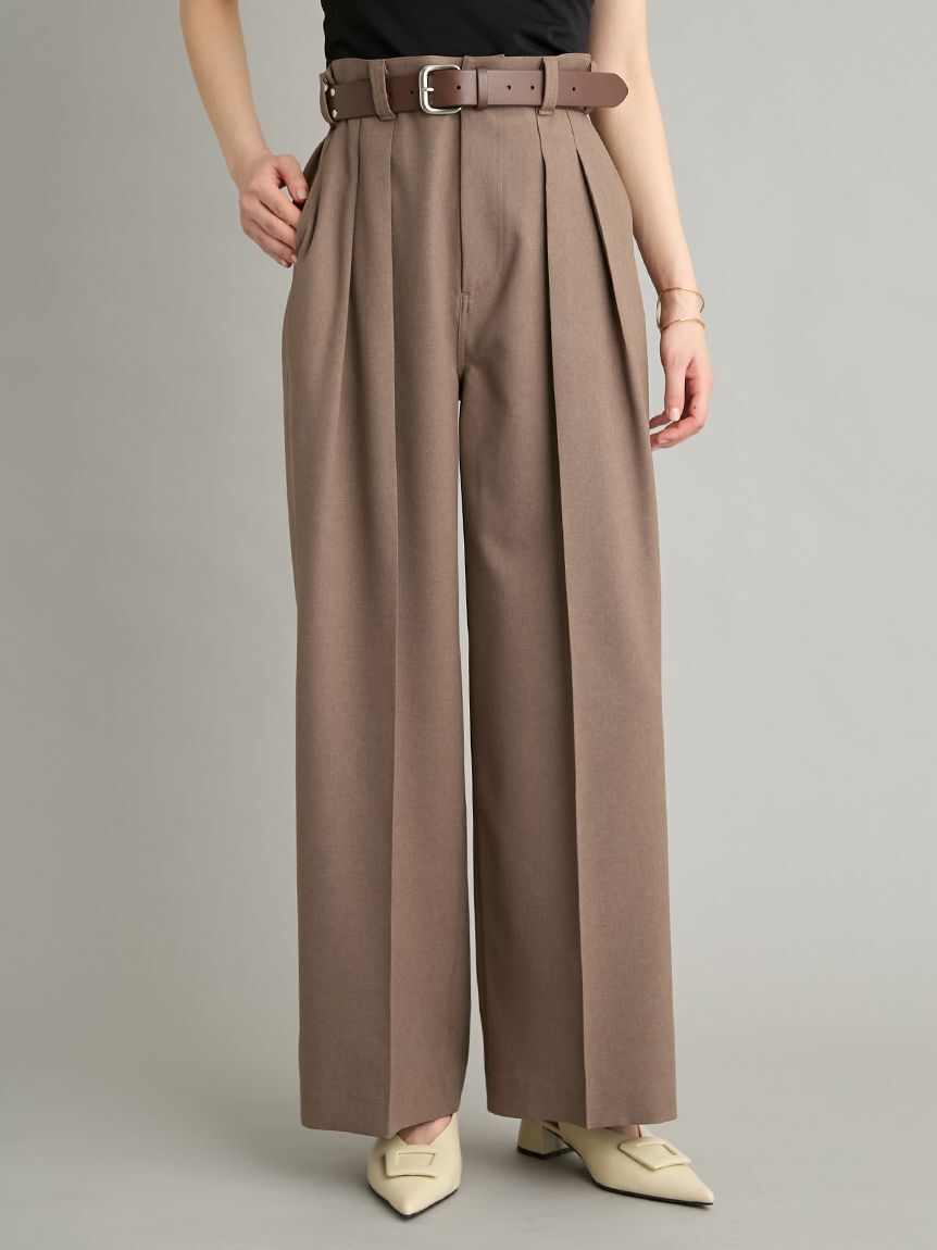 Mila Owen「【MILA PANTS】【UVカット】クールタッチ後ろゴム２タックワイドパンツ」|チノ|